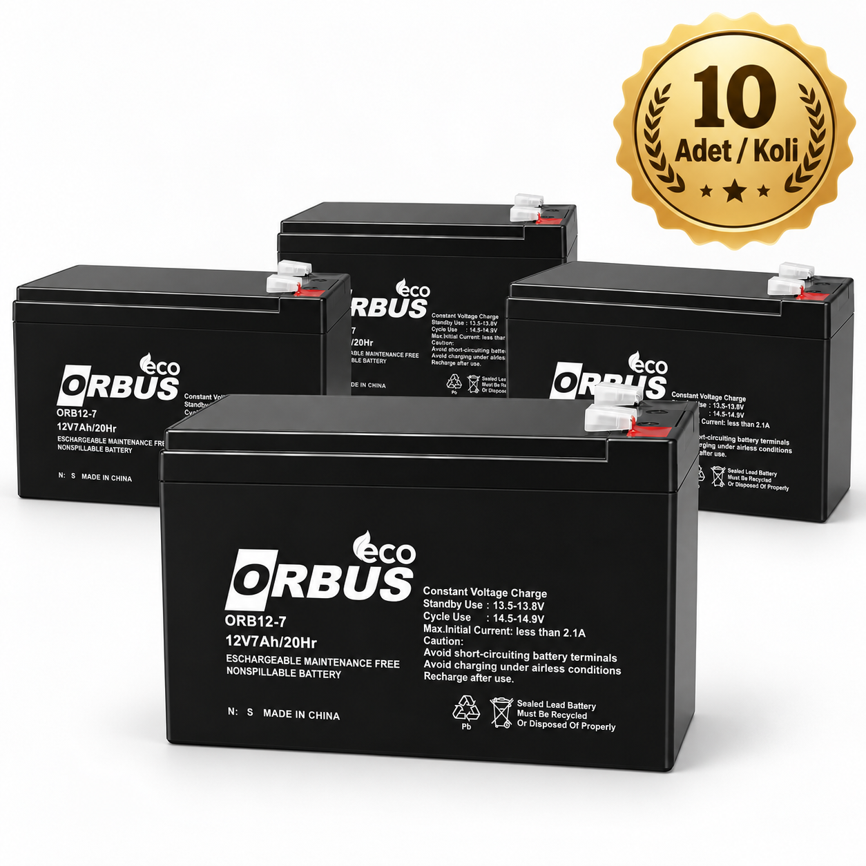 ORBUS ECO 12V 7Ah Kuru Akü – 10 ADET Bakımsız, Sızdırmaz Akü