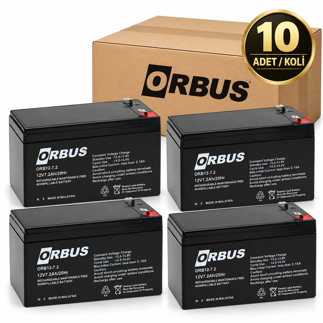 ORBUS / 12V 7.2 Ah Kuru Akü 10 ADET