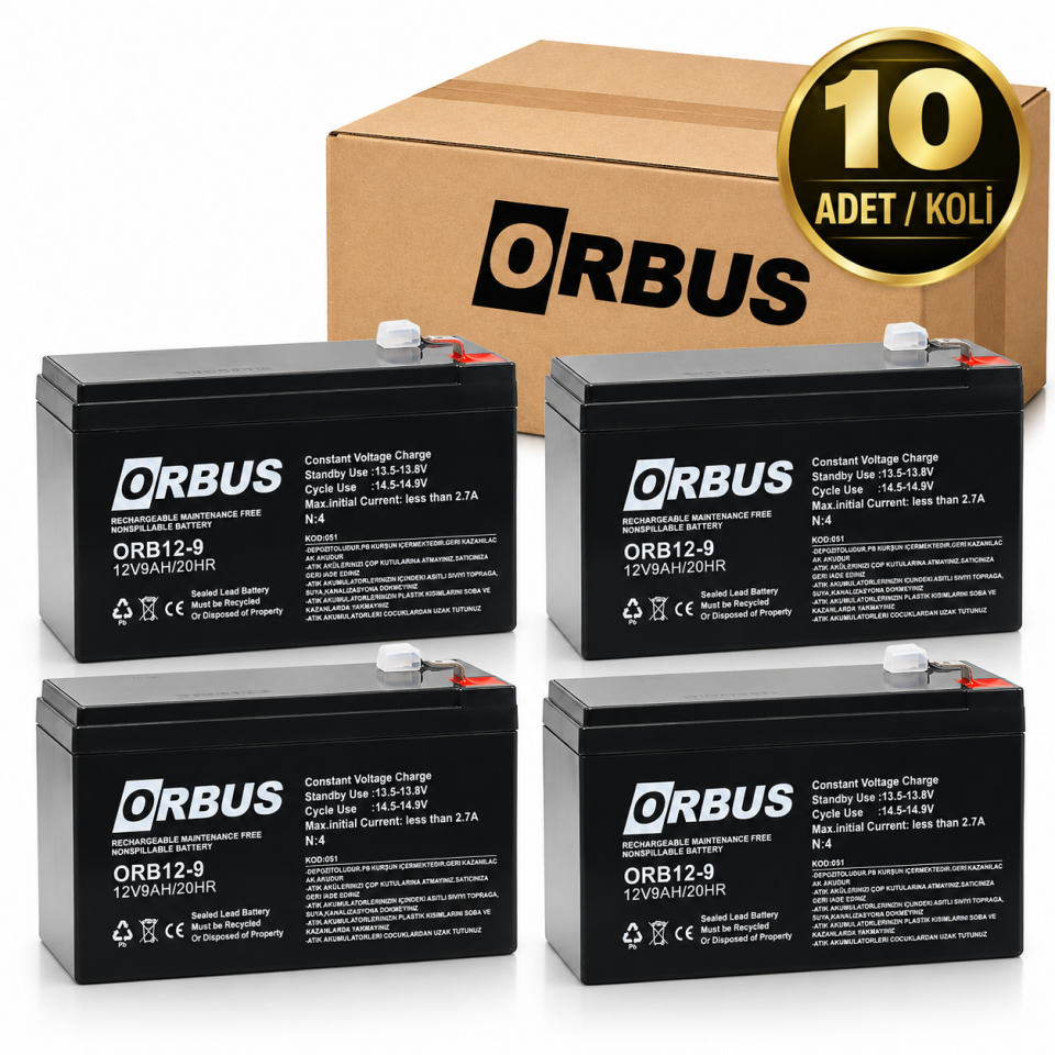 ORBUS 12V 9Ah Kuru Akü 10 ADET