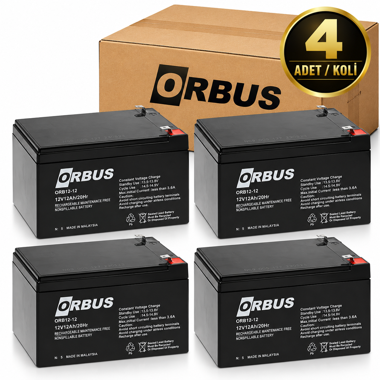 ORBUS / 12V 12 Ah Kuru Akü 4 ADET