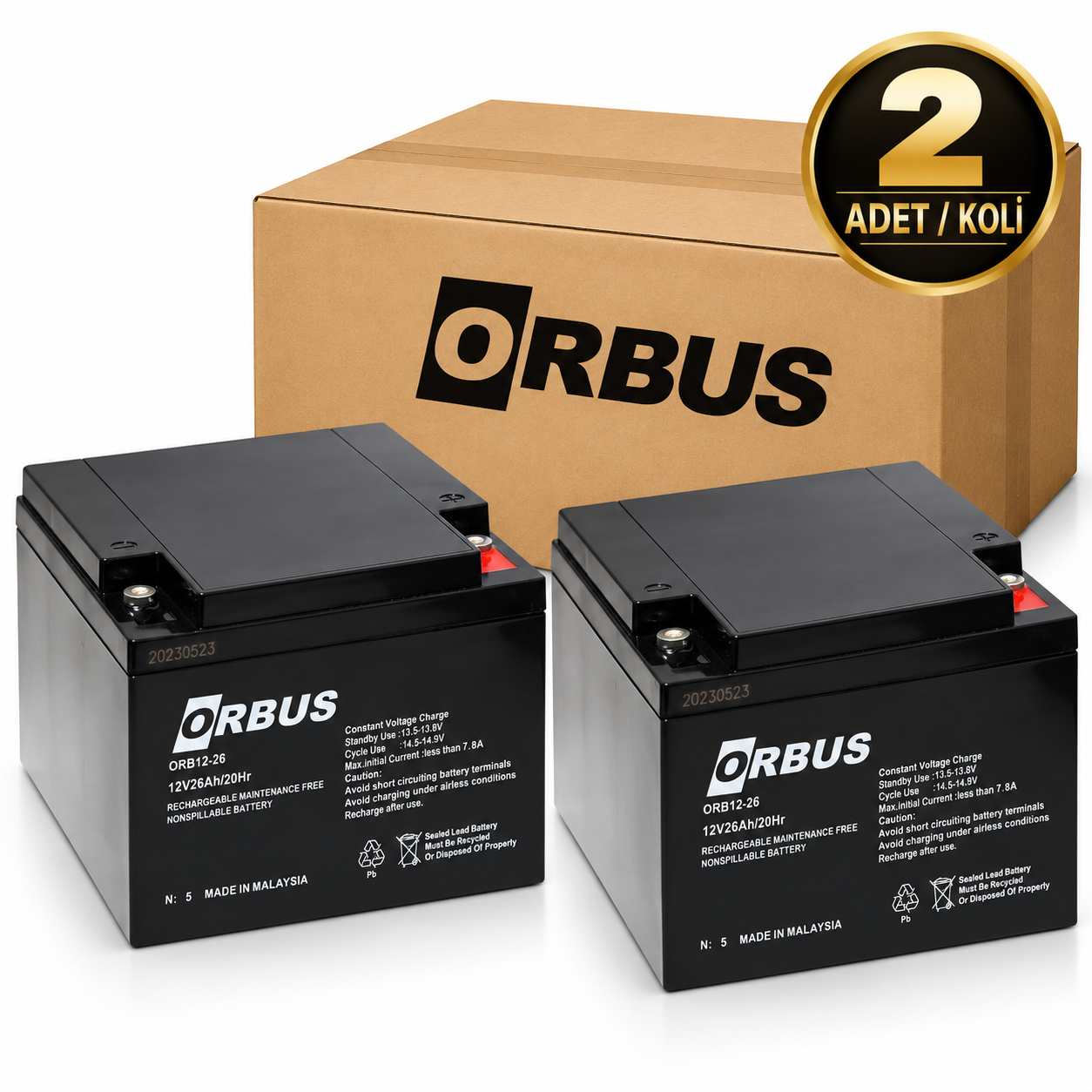 ORBUS 12V 26 Ah Kuru Tip Akü 2 ADET
